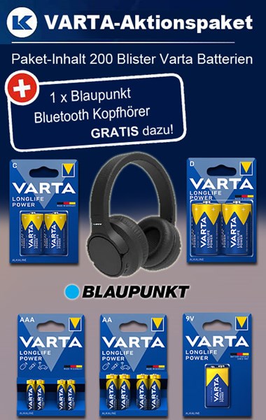 Bild von VARTA Paket Longlife Power + 1 x Blaupunkt Bluetooth Kopfhörer GRATIS