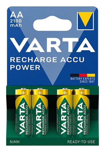 Bild von Varta Recharge Akku Power NiMH Akku Mignon 1,2V / 2.100mAh / V56706 - 4er Blister