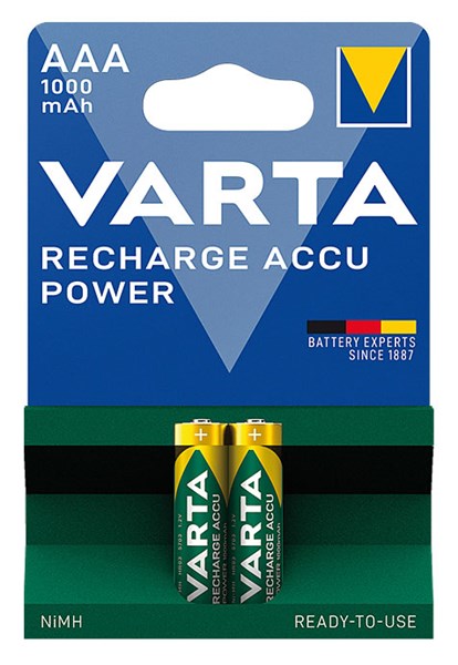 Bild von Varta Recharge Akku Power NiMH Akku Micro 2xAAA / 1.000 mAh / 1,2V / V05703 / V5703 - 2er Blister