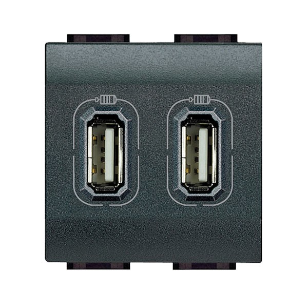 Bild von BTicino Living Light USB-Lademodul 2-fach Typ A / 2-modulig / 100-240V / anthrazit 