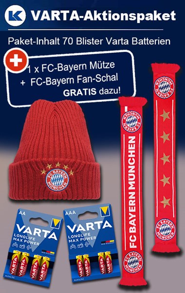 Bild von VARTA Paket Longlife Max Power + 1 x Mütze und 1x Fan Schal FC Bayern München Design GRATIS