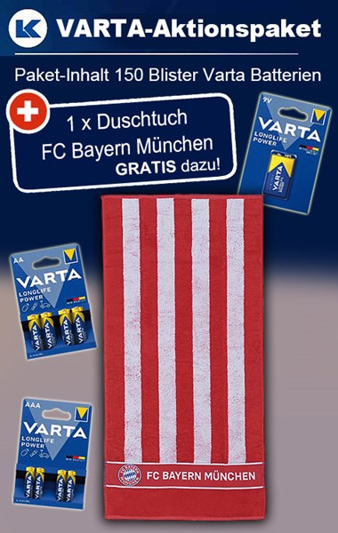 Bild von VARTA Aktionspaket Longlife Power mit 150 Blister und 1 x Duschtuch FC Bayern München GRATIS!
