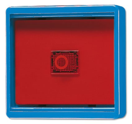 Bild von Abdeckung mit Glasscheibe und roter Wippe mit rotem Lichtaustrittsfenster für alle wassergeschützten AP-Schalter und -Taster / blau