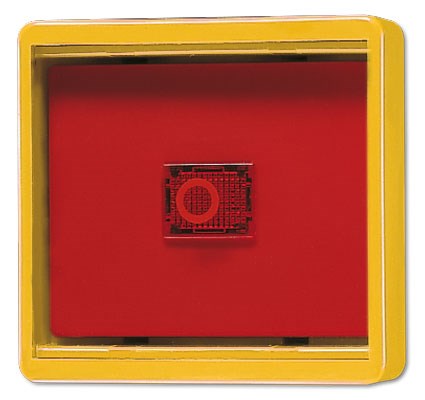 Bild von Abdeckung mit Glasscheibe und roter Wippe mit rotem Lichtaustrittsfenster für alle wassergeschützten AP-Schalter und -Taster / gelb