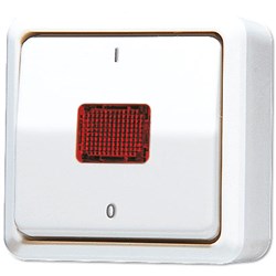 Bild von Wipp-Kontrollschalter 2-polig / 10AX, 250V / orangefarb. Lichtaustrittsfenster / Kennzeichnung 1/0 / alpinweiß