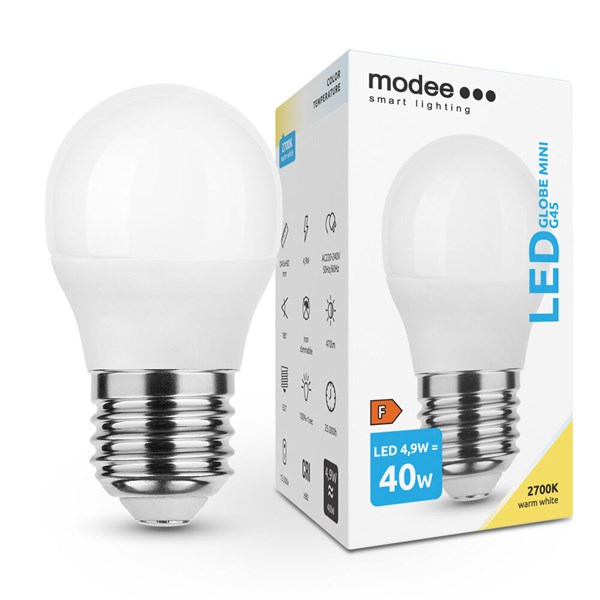 Bild von Modee Smart Lighting LED Kugellampe G45 / 470lm / 4,9W / E27 / 220-240V / 180° / 2.700K / 827 ww matt