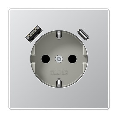 Bild von Jung SCHUKO®-Steckdose mit USB-Ladegerät / Safety+ / Aluminium matt