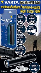 Bild von Varta wiederaufladbare LED Premium-Leuchte Night Cutter F20R inkl. Micro USB-Kabel und integrietem Micro USB-Eingang