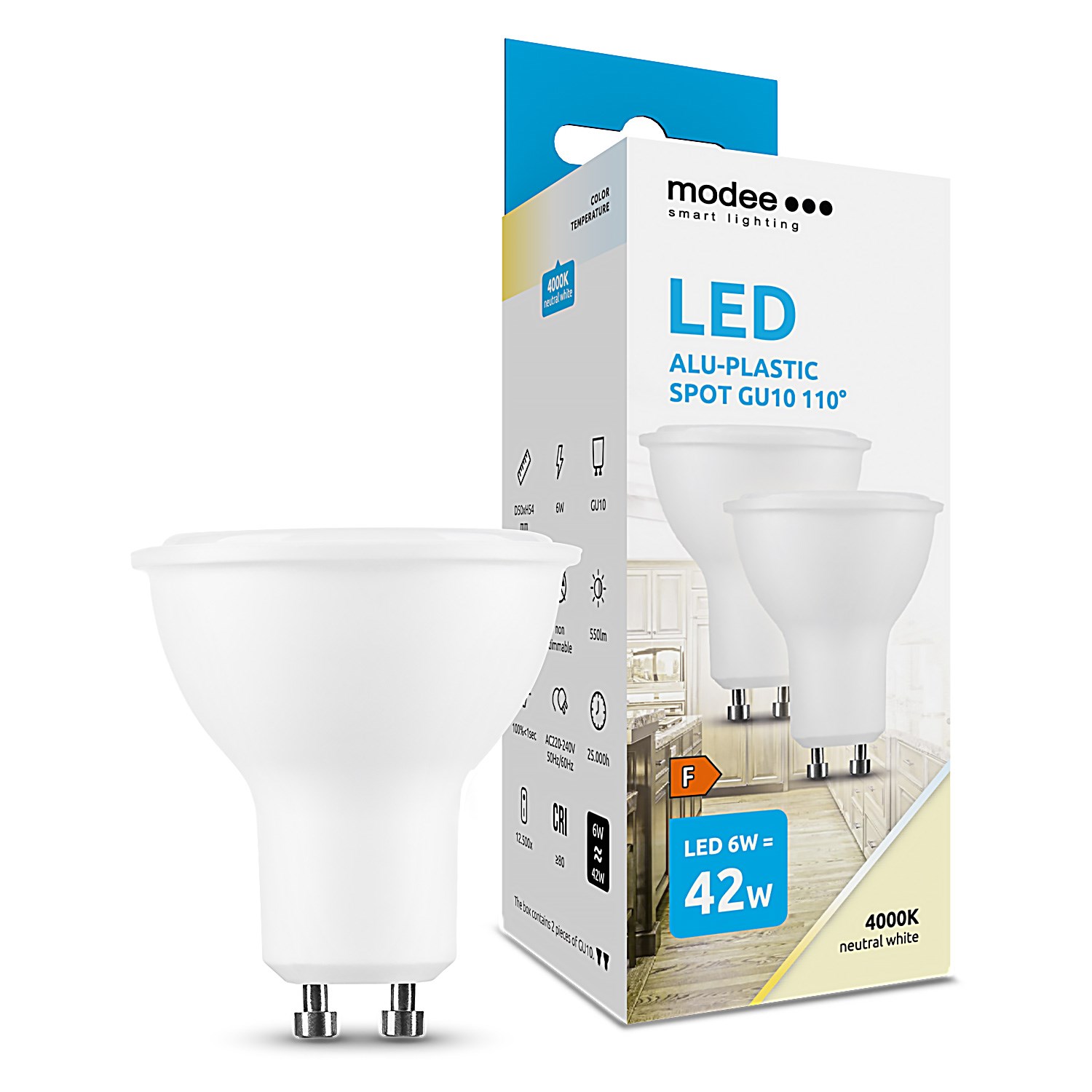 Bild von 2er Packung LED-Reflektorlampen 550lm / 6W / GU10 / 220-240V / 110° / 4.000K / 840 nw 