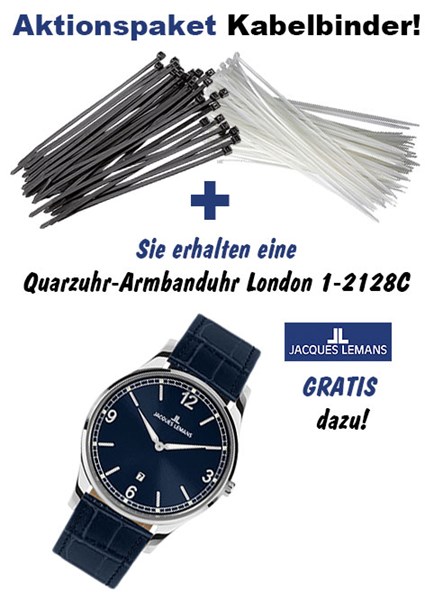 Bild von Aktionspaket Kabelbinder-Set + mit einer JACQUES LEMANS Quarz-Armbanduhr GRATIS dazu!