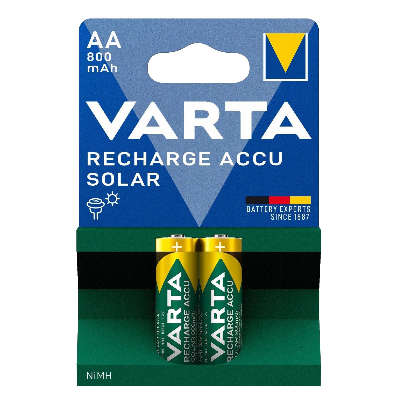 Bild von Varta Recharge Akku Solar NI-MH Akku Mignon / 800mAh / 1,2V / V56736 - 2er Blister