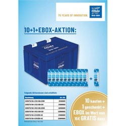 Bild von 10+1+EBOX-AKTION - EBOX75/10+1-S12-100-230V Eurobehälter mit Scharnierdeckel inkl. 10+1 Stromstoßschalter 230V