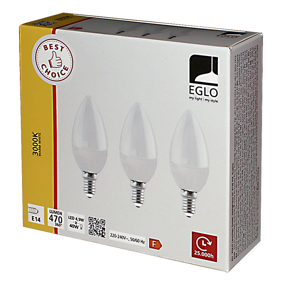 Bild von 3er Packung LED-Kerzenlampen C37 / 470lm / 4,9W / E14 / 220-240V / 3.000K ww opal