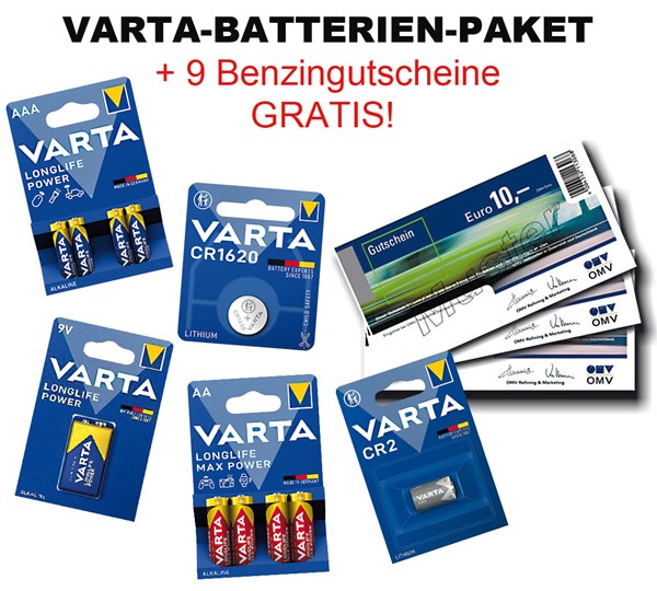 Bild von Aktionspaket: Varta Batterien + 9 x Benzingutscheine GRATIS