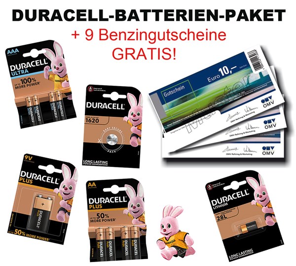 Bild von Aktionspaket: Duracell Batterien + 9 x Benzingutscheine GRATIS