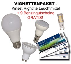 Bild von Aktionspaket: LED Kinset Rightlite & LED Modee Leuchtmittel + 9x Benzingutscheine GRATIS