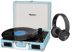 Bild von Set Vintage Stero-Audio Plattenspieler Billy TT1015 tragbar / hellblau + Kopfhörer DJ601M schwarz / Netzbetrieb