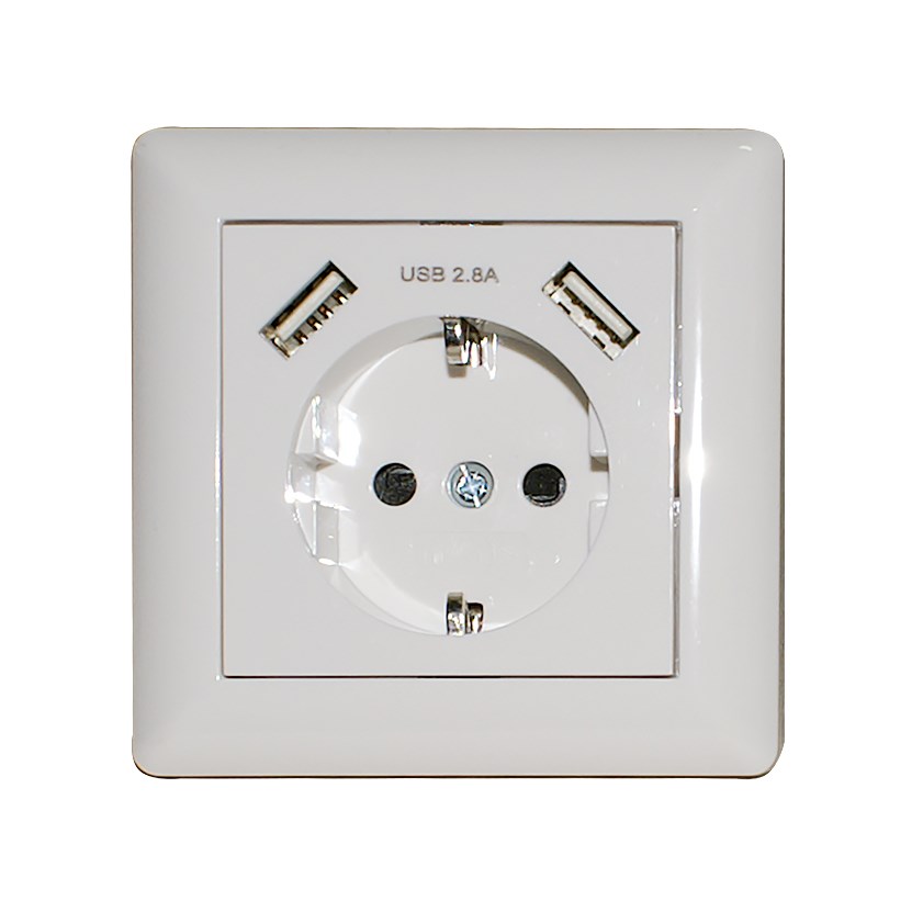 Bild von USB Schuko-Steckdose 2xUSB / 2,8A / 220-250VAC / 16A 