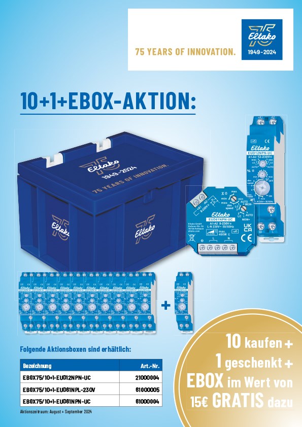 Bild von Eltako 10+1+EBOX-AKTION - EBOX75/10+1-EUD12NPN-UC Eurobehälter mit Scharnierdeckel inkl. 10+1 Universal-Dimmschalter UC