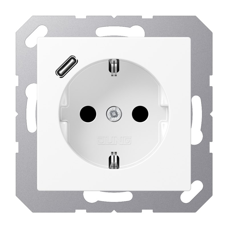 Bild von Jung Schuko-Steckdose 16A 250V~ mit USB-Ladegerät 1 x Typ C / SAFETY+ / Serie A / schneeweiß matt