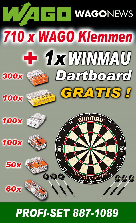 Bild von WAGO Aktionspaket mit 710 Klemmen und 1 x WINMAU-Dartboard PRO SFB + 6 Steeldarts GRATIS!