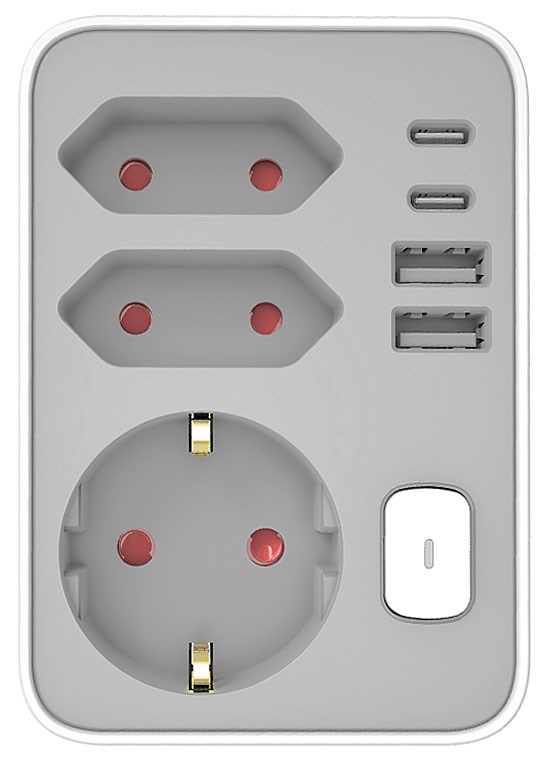 Bild von Steckdosen-Adapter 3-fach + 2 x USB-C + 2 x USB-A max. 3,4A + Schalter