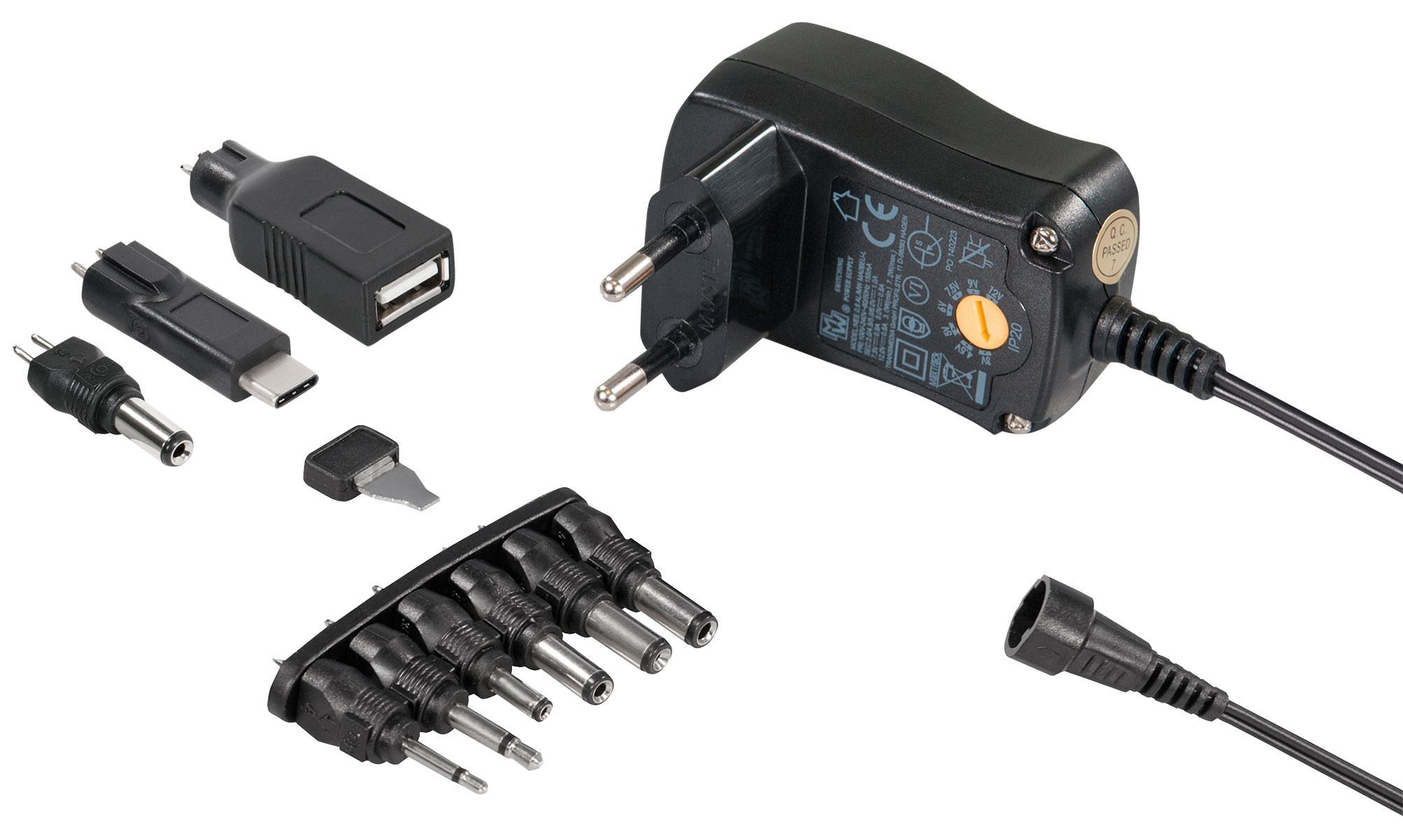 Bild von Stabilisiertes Schaltnetzteil / DC Einzelstecker + USB Typ A Buchse + USB Typ C Stecker / 600 mA