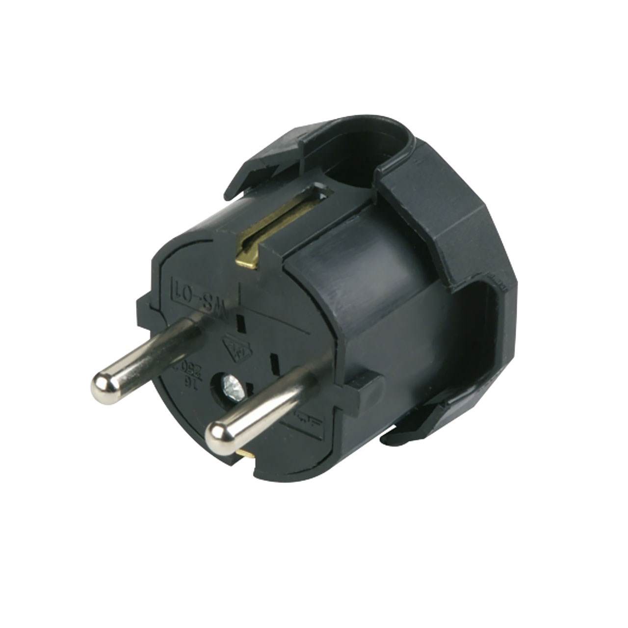 Bild von Schuko-Stecker flach schwarz / seitlicher Kabeleinführung / IP20