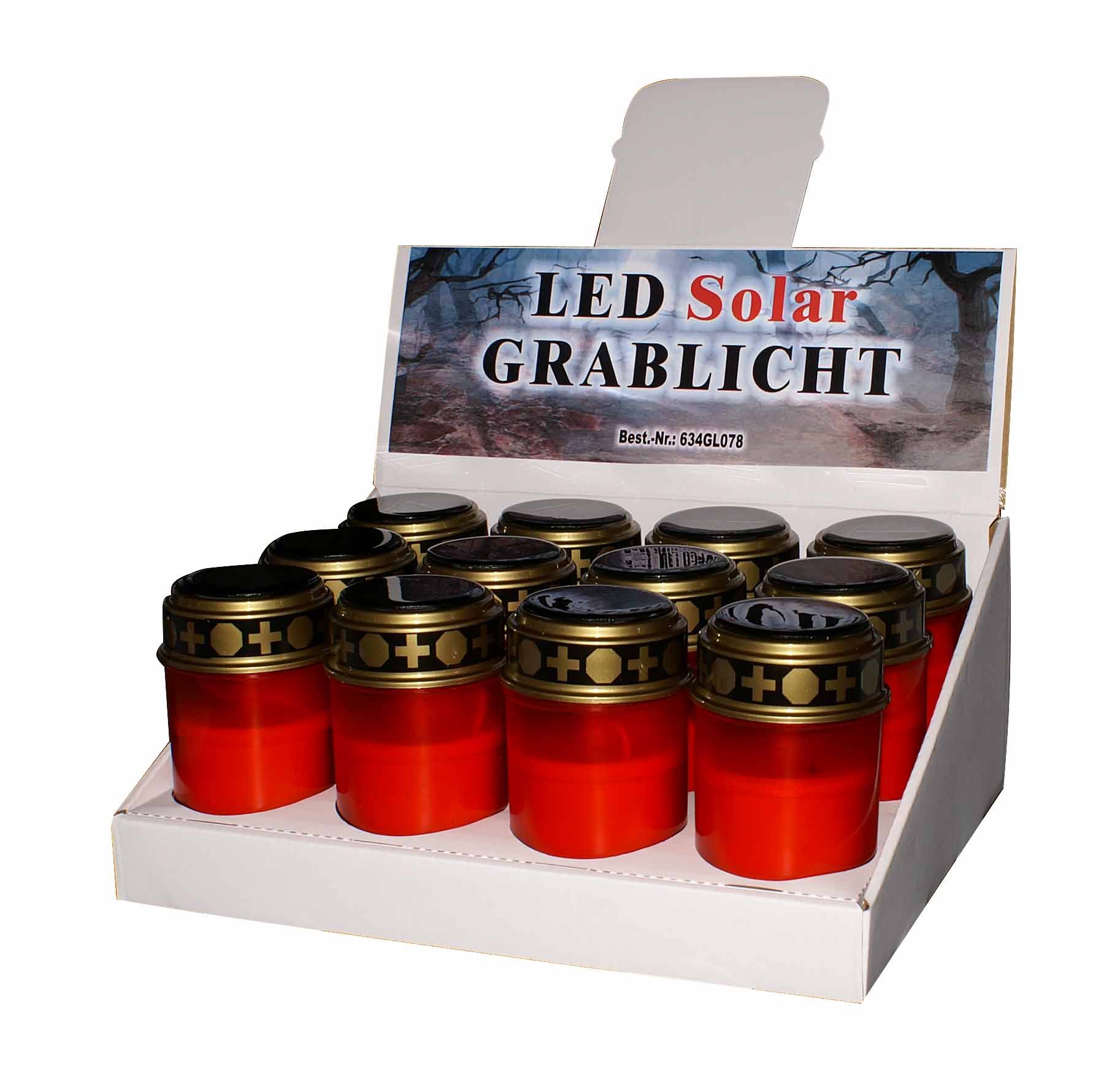 Bild von LED Solar Grablicht rot / Tag & Nachtsensor und Flackereffekt / 1 x warmweiße LED / EIN/AUS-Schalter