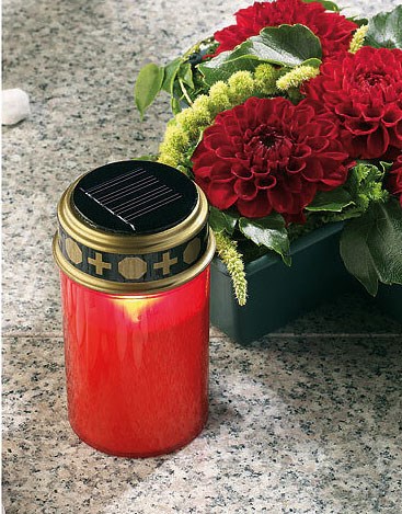 Bild von LED Solar Grablicht rot / Tag & Nachtsensor und Flackereffekt / 1 x warmweiße LED / EIN/AUS-Schalter, Bild 3