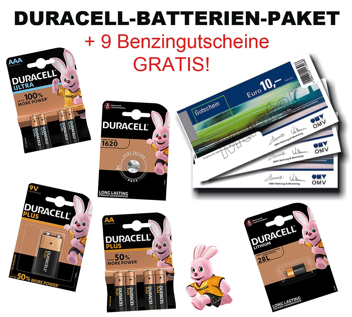 Bild von Aktionspaket: Duracell Batterien + 9 x Benzingutscheine GRATIS!