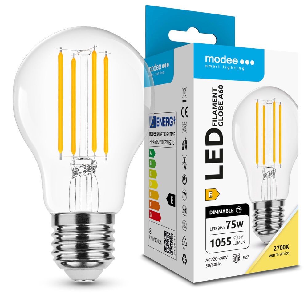 Bild von LED Filament Glühlampe A60 / 1.055lm / 8W / E27 / 220-240V / 2.700K / 827 ww klar dimmbar