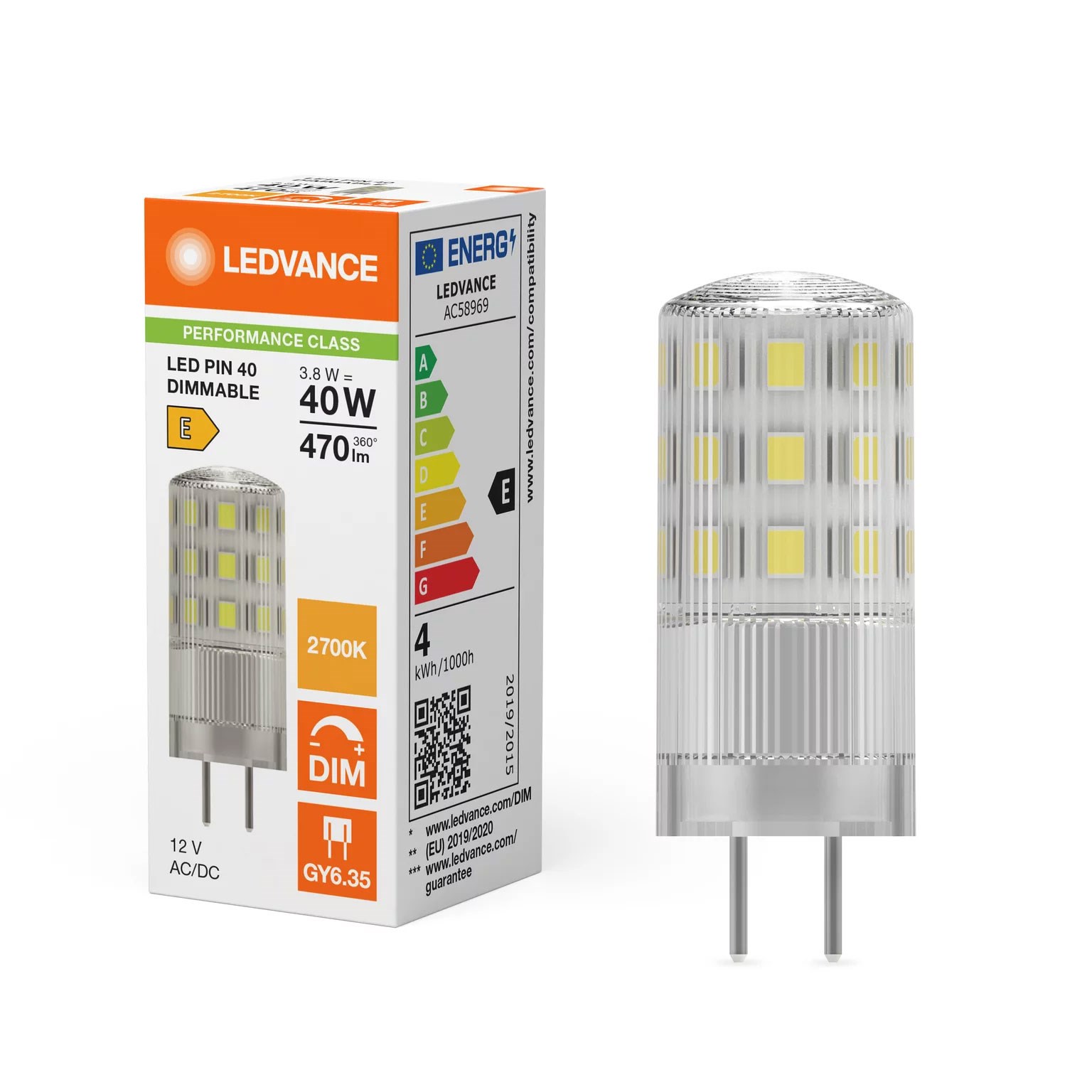 Bild von LED NV Stiftsockellampe / 470lm / 3,8W / GY6.35 / 12V / 827 / 2.700K ww klar dimmbar