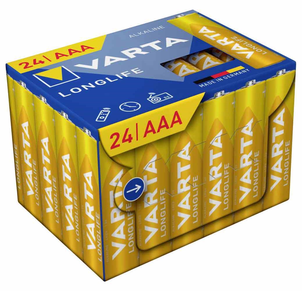 Bild von Varta Longlife Alkaline AAA / Micro / V04103 / 1,5 V / 24er Cube Pack