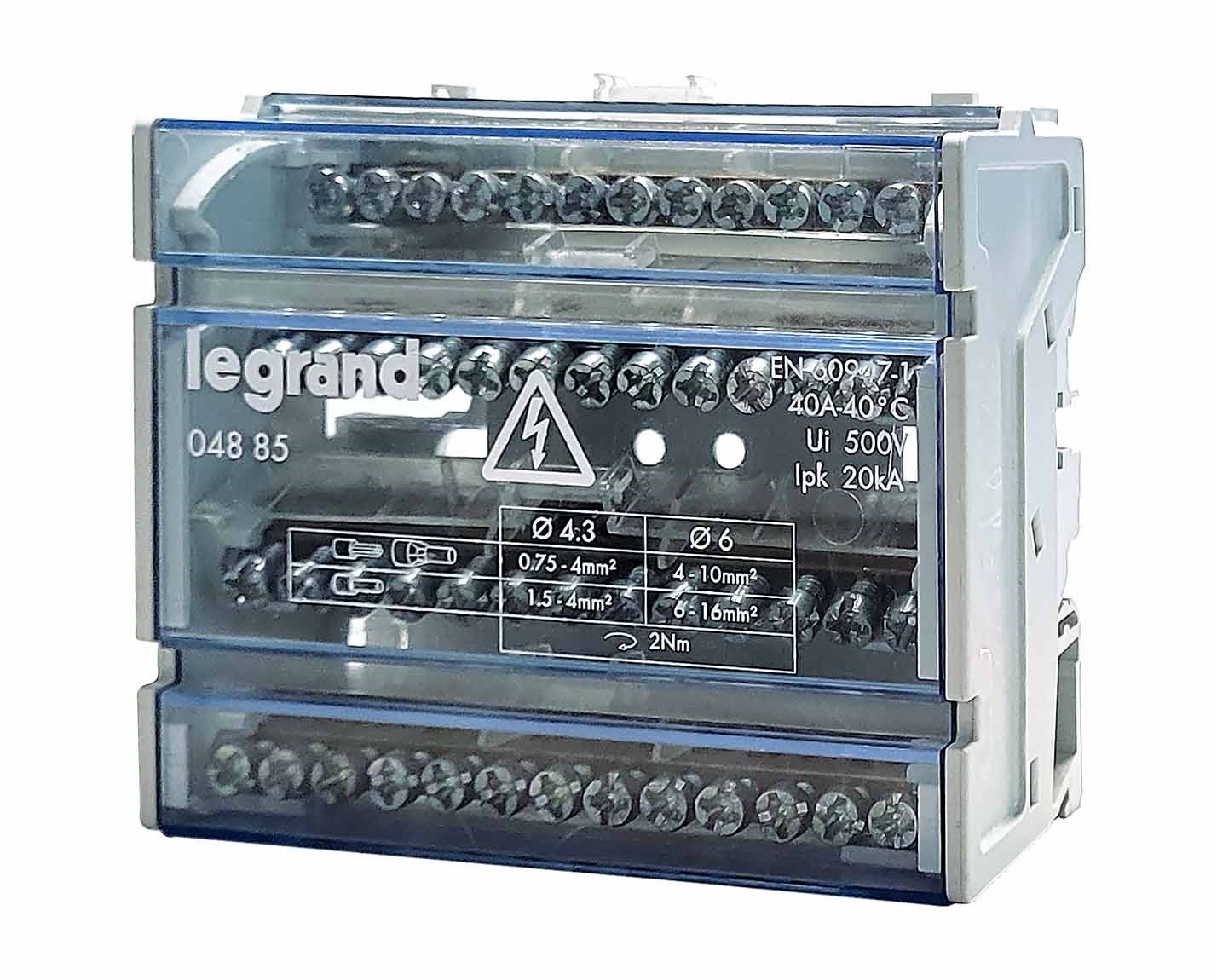 Bild von Legrand Klemmblock LEXIC 40A-40°C / Ui 500V / Ipk 20 kA / 4 Pole Modular 31,400