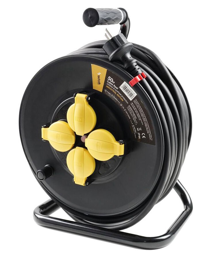 Bild von Kabeltrommel 4-fach / IP44 / 50m H07RN-F 3x1,5mm2 / 4 Schuko-Steckdosen mit Klappdeckeln