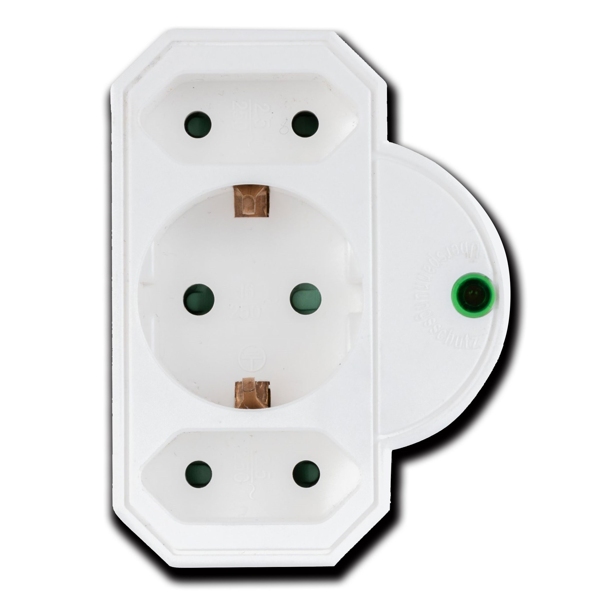 Bild von REV Steckdosenadapter weiß / Überspannungsschutz / 2 x Euro / 1 x Schuko / mit Signallampe / IP20