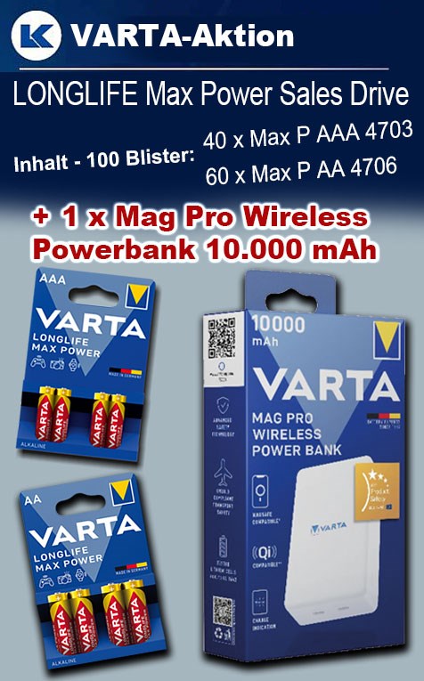 Bild von VARTA Paket Max Power mit 100 Blister + 1 x Mag Pro Wireless Powerbank 10.000mAh