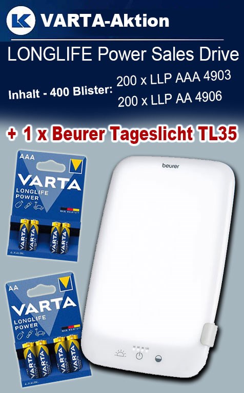 Bild von VARTA Paket LONGLIFE Power mit 400 Blister + 1 x Beurer Tageslicht TL35
