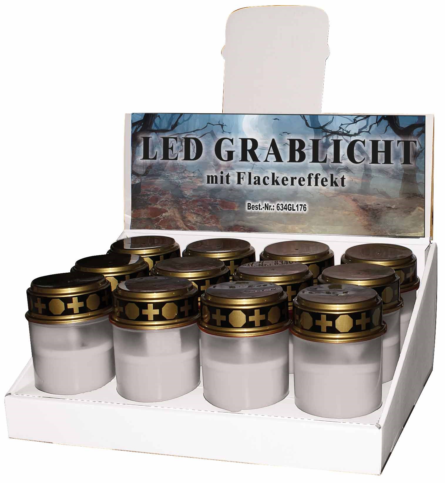 Bild von LED-Grablicht weiß mit Flackereffekt / 1 x warmweiße LED / EIN/AUS-Schalter