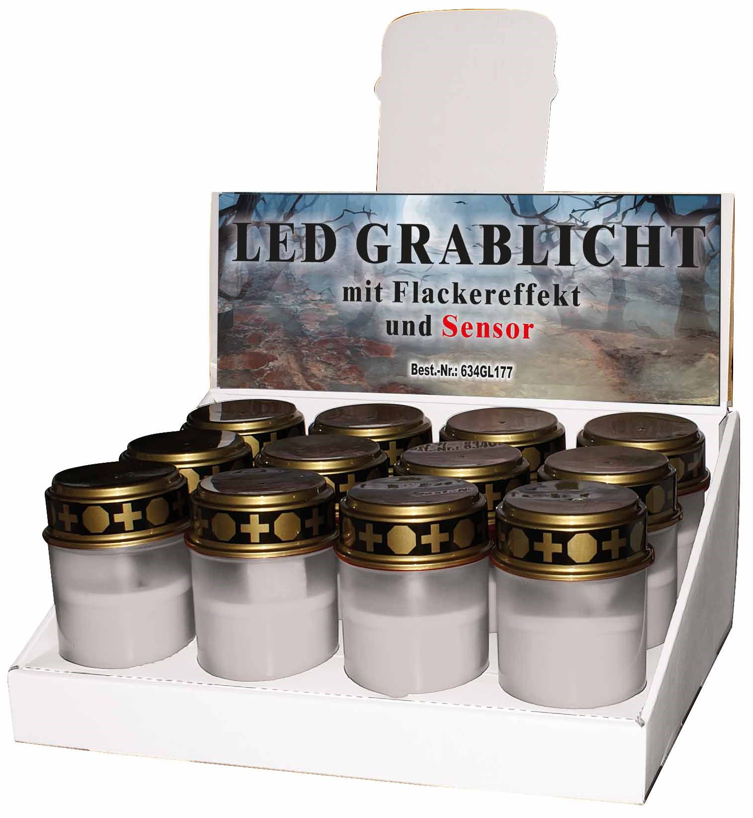 Bild von LED Grablicht weiß mit Sensor und Flackereffekt / 1 x warmweiße LED / EIN/AUS-Schalter