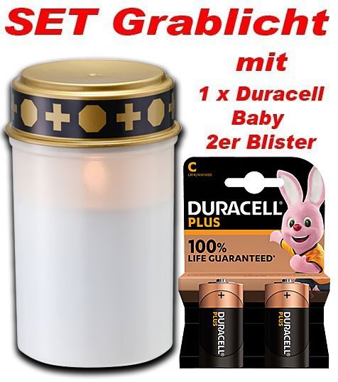 Bild von SET LED-Grablicht weiß mit Sensor mit 1x 634GL177 inkl. 1 x Duracell Baby 951DU140 / DLMN1400 (2er Blister)