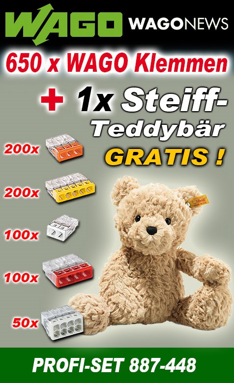 Bild von WAGO Aktionspaket mit 650 Klemmen und 1 x Steiff Teddybär Jimmy GRATIS!