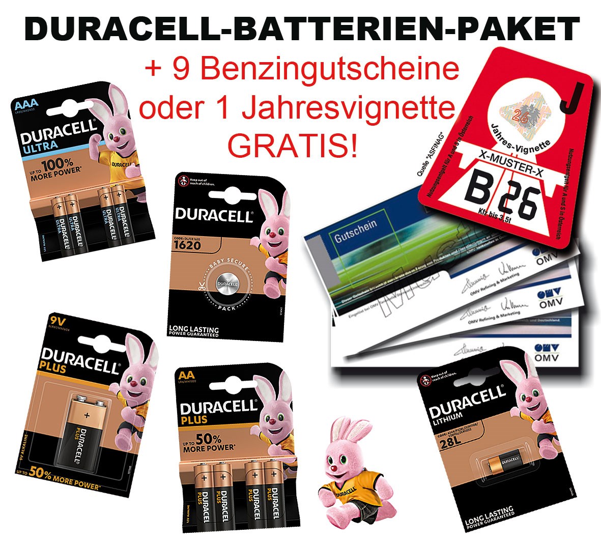 Bild von Aktionspaket: Duracell Batterien + 1 x Jahresvignette oder EUR 90,00 Benzingutscheine GRATIS!