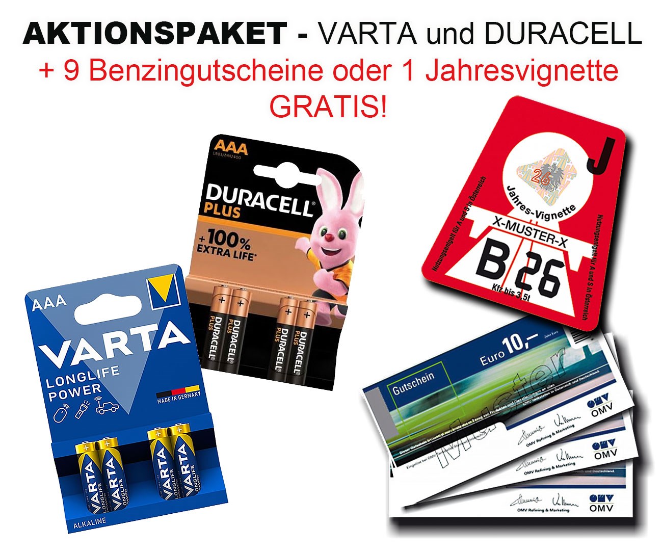 Bild von Aktionspaket: VARTA und DURACELL + 1 x Jahresvignette oder 9 x Benzingutscheine GRATIS