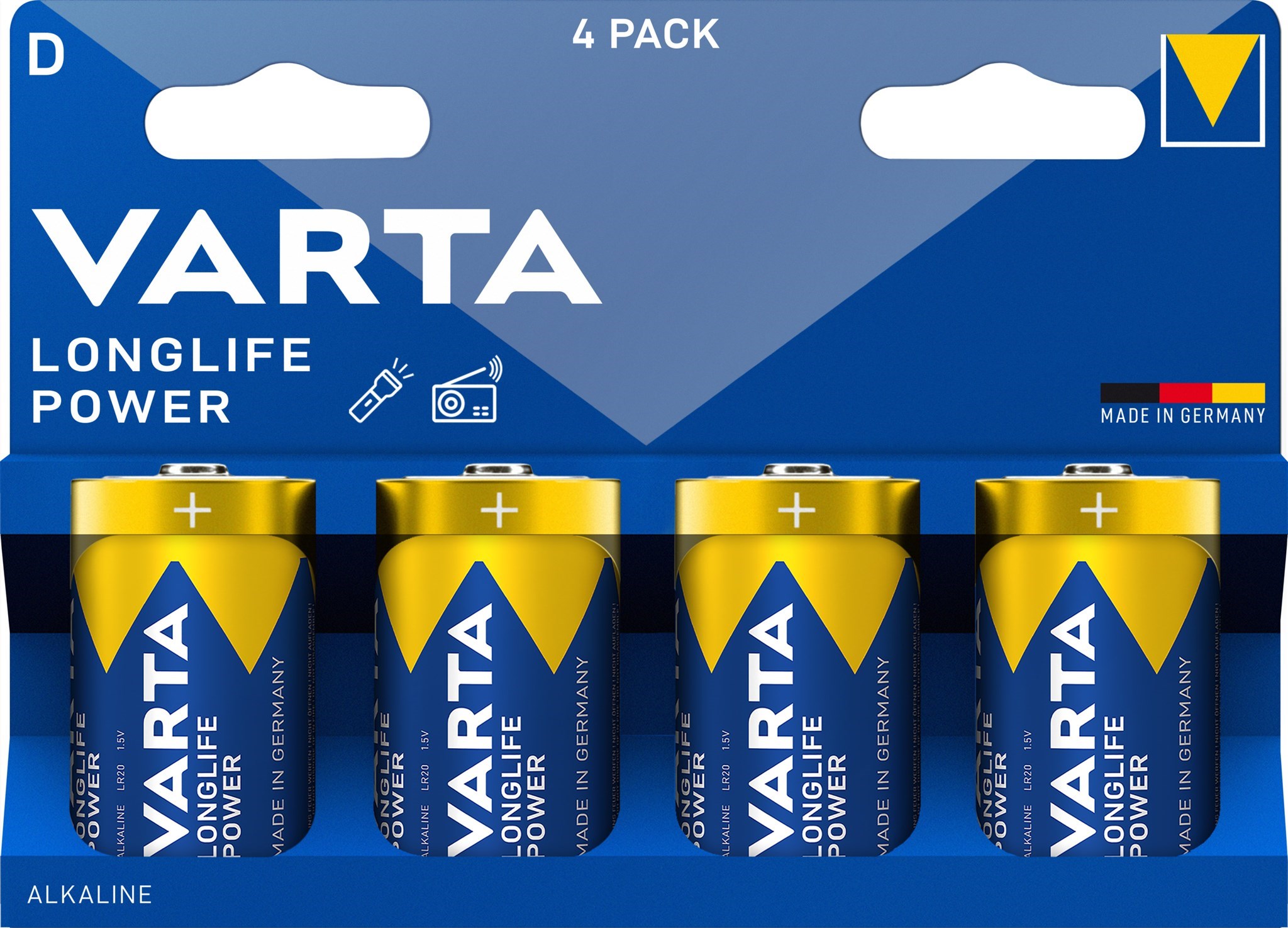 Bild von Varta Longlife Power Alkaline D Mono 1,5V / LR20 / MN1300 - 4er Blister / V4920