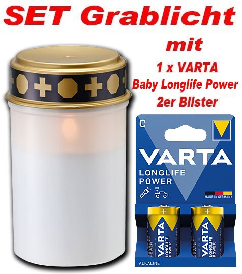 Bild von SET LED-Grablicht weiß mit 1x 634GL176 inkl. 1 x VARTA LLP Baby 951VA154 / V4914 (2er Blister)