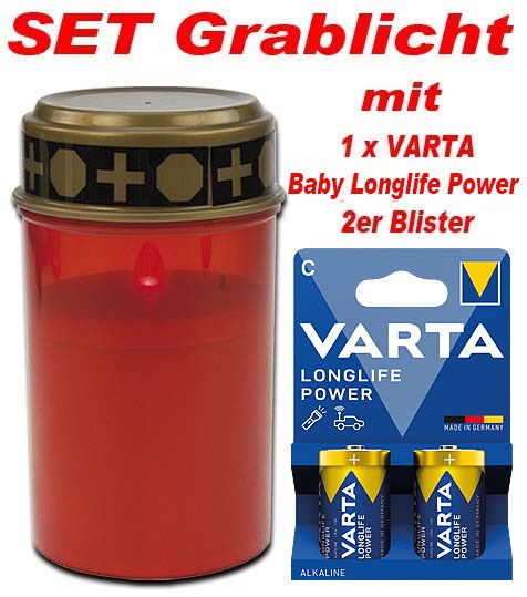 Bild von SET LED-Grablicht rot mit 1x 634GL076 inkl. 1 x VARTA LLP Baby 951VA154 / V4914 (2er Blister)