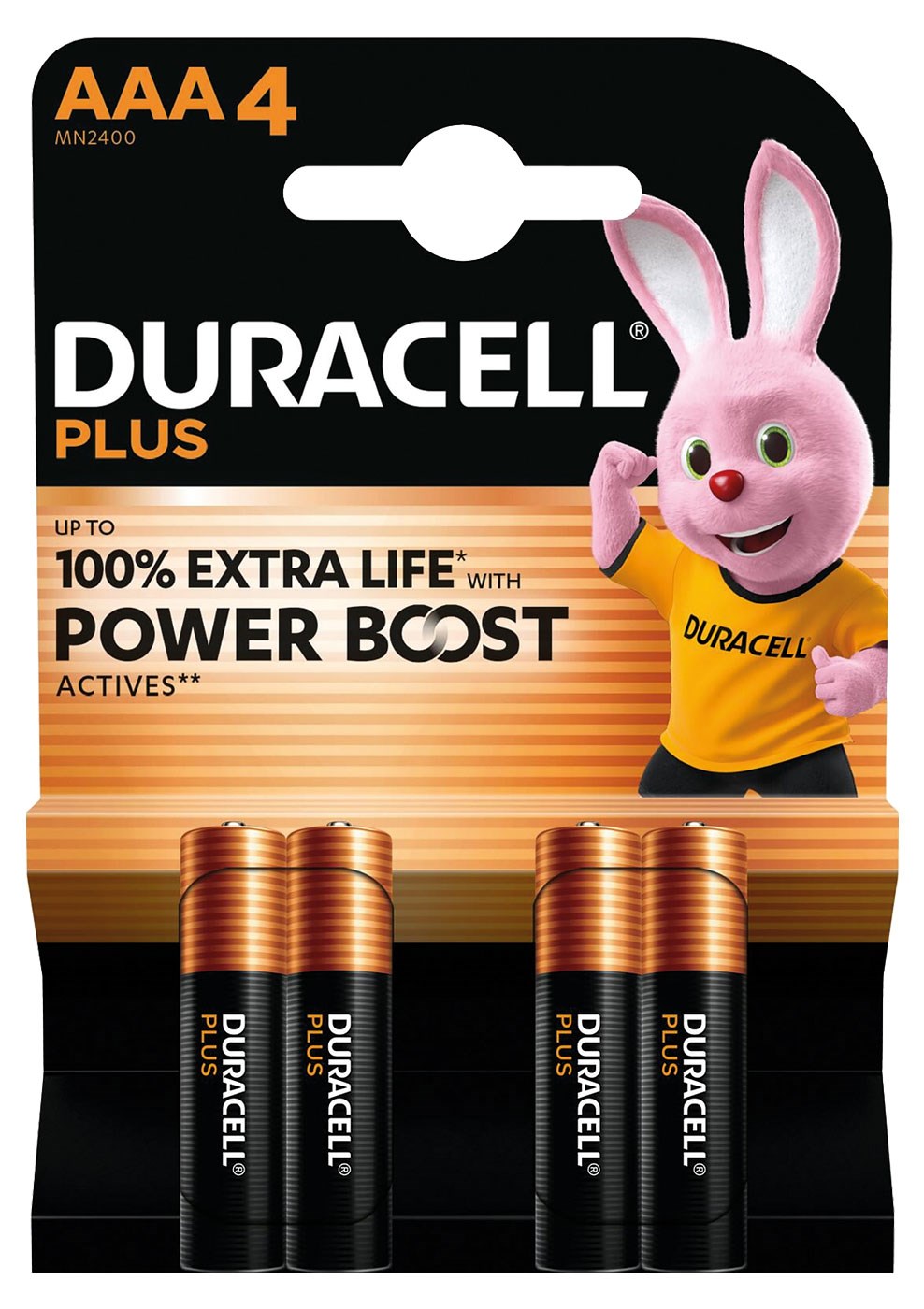 Bild von Duracell Alkaline Plus Power Boost MN2400 / Micro / LR3 / AAA / 1,5V - 4er Blister