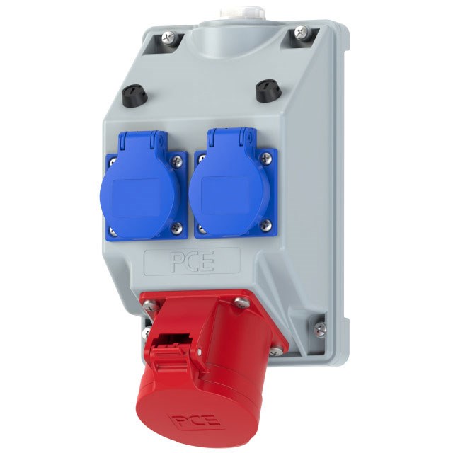 Bild von CEE-Wandsteckdosenkombination COMBO-POL2 / 32A / 5-pol / 1x CEE-Steckdose / 2x Schuko-Steckdose / IP44